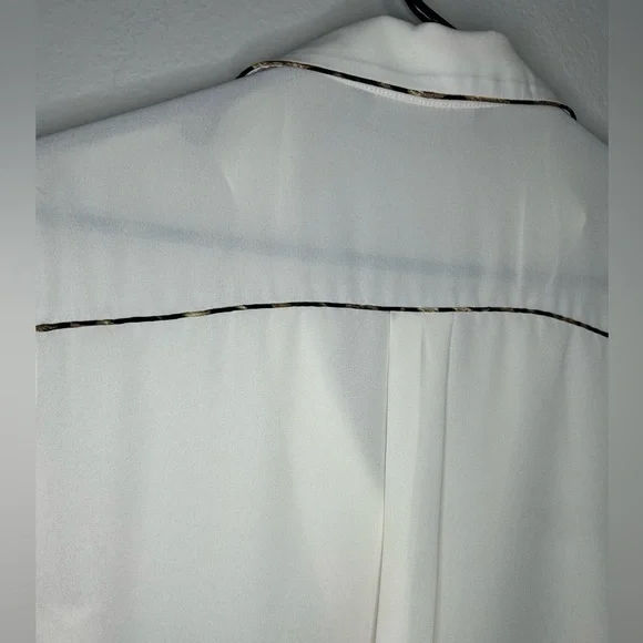 ZARA silky Ivory blouse w/ animal-print piping trim size S - Picture 6 of 14